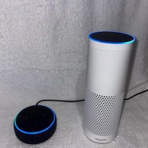 Amazon Echo 1st Generation (White) + Echo Dot 3rd Generation (Black) Bundle